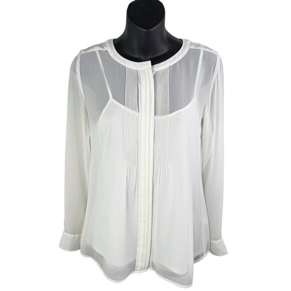 Banana Republic Georgette Sheer Ivory Pintuck Blouse With Camisole Women’s XS - Picture 1 of 11